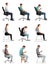 Collage of people sitting on chairs against white. Posture concept