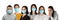 Collage of people wearing medical face masks on background. Banner design