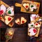 Collage pepper cheese sandwiches love wooden table heart valenti
