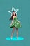 Collage photo of attractive cute young sweet shiny woman celebrity popular influencer wear green dress decor garland