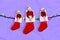 Collage photo of family creative concept present preparation christmas socks for gifts hanging garland miniature