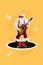 Collage photo of old aged santa claus wear christmas costume play music sing song hold guitar stay retro plate isolated