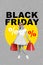 Collage photo of young stylish fashionista girl wear cute skirt hold packages glasses placard black friday offer