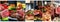 Collage with photos of delicious grilled meat. Banner design