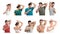 Collage with photos of people applying deodorants to armpits and with sweat stains on clothes against white background