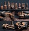 Collage with photos of rusty tools