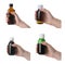 Collage with photos of women with bottles of cough syrup on white background, closeup