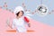 Collage picture creative photo young cheerful singing chief woman cooker discoball party event culinary special