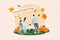 Collage picture image of happy cute family walking together picking harvest thanksgiving day isolated on drawing