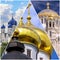 Collage pictures of gold cupola of Russian orthodox churches