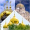 Collage pictures of golden cupola of Russian orthodox churches