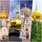 Collage pictures of golden cupola of Russian orthodox churches