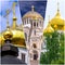 Collage pictures of golden cupola of Russian orthodox churches