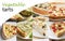 Collage of pictures vegetable tarts cut on slices