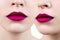 Collage of pink perfect female lips.