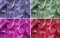 Collage of pink,purple,green and red checkered plaid clothes material. Close up macro view.Cloth background.Scottish pattern