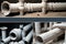 Collage of pipes for water and heating system with copy space