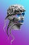 Collage with plaster antique sculpture of human face in a pop art style. Creative concept colorful neon image with