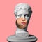 Collage with plaster head model and female portrait. Modern design. Contemporary colorful art collage.