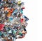 Collage of pollution and garbage objects, making an human profile