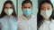 Collage portrait of multiethnic male and female in protective medical mask office workers at office. Portrait of