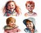 Collage with portraits of a cute little boys and girls. Watercolor painting of preschoolers, happy smiling kids