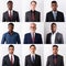 Collage of portraits of an ethnically diverse and mixed age group of focused businessmen
