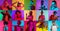 Collage of portraits of an ethnically diverse people isolated over multicolored background.