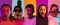 Collage of portraits of an ethnically diverse people with shocked expression isolated over multicolored background.