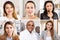 Collage of portraits of mixed age group of focused business professionals