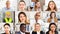 Collage of portraits of mixed age group of focused business professionals