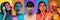 Collage of portraits of young emotional people on multicolored background in neon. Concept of human emotions, facial
