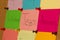 Collage of post-it related to Team on a coarkboard background