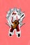 Collage poster photo banner of old pensioner grandfather wear santa costume playing rock roll guitar party invite