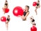 Collage of pregnant fitness woman make exercise