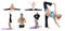 Collage of pregnant fitness woman make stretch on yoga and pilates pose on white background