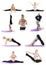 Collage of pregnant fitness woman make stretch on yoga and pilates pose on white background