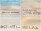 Collage of relaxation messages written on sand