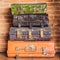 Collage of retro travel suitcases. Set of old suitcases. Brown and black retro suitcase. Vintage baggage. Vintage travel