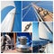 Collage of sailing boat stuff - winch, ropes, yacht in the sea