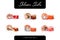 Collage set of Dragon sushi roll pieces isolated on white background. Different types of Sushi rolls for restaurant menu. Ready