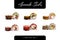 Collage set of Dragon sushi roll pieces isolated on white background. Different types of Sushi rolls for restaurant menu. Ready