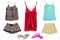 Collage set of female night gown isolated. The collection of night lingerie panties with leopard pattern with a top, red night