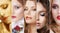 Collage. Set of Women\'s Faces with Various Colorful Makeup