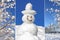 Collage - smiling snowman and snow covered branches