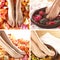 A collage of spa images with feet and petals