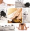 A collage of spa treatment images with young women