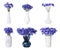 Collage of stylish vases with beautiful cornflower bouquets on white background