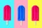 Collage of summer popsicles on bright colorful backgrounds