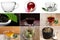 Collage of tea. Cup, spoon,